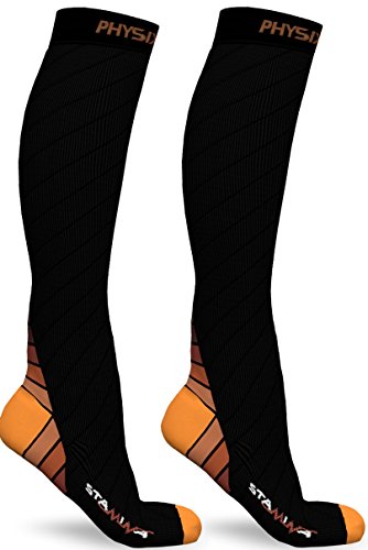 Physix Gear Compression Socks for Men & Women 20 (Black/Orange / Large-X-Large)