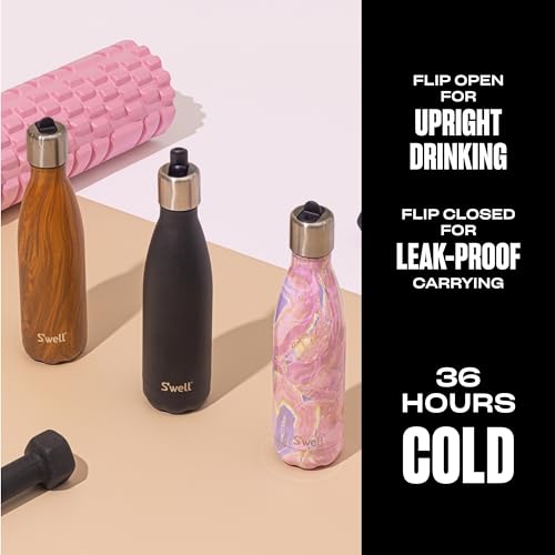 Stainless Steel Water Bottle with Flip Straw Cap (Geode Rose / 17 Ounces)