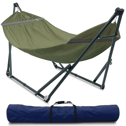Sturdy Steel Hammock Stand Premium Cotton Canvas Hammock (3. Sage)