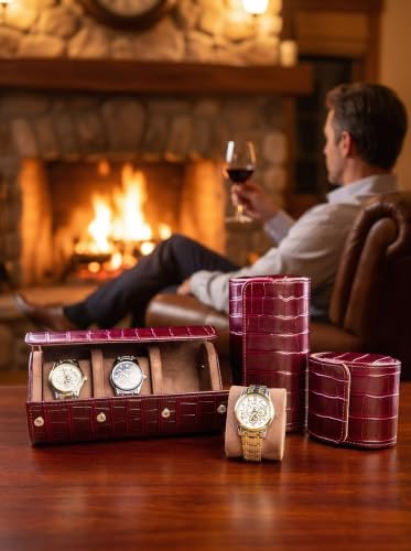 3 Watch Travel Case (Burgundy / 3 Slot)