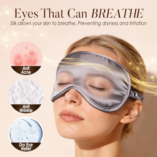 Mulberry Silk Sleep Eye Mask for Sleeping Women Men (Charcoal Gray / 1 Count (Pack of 1))