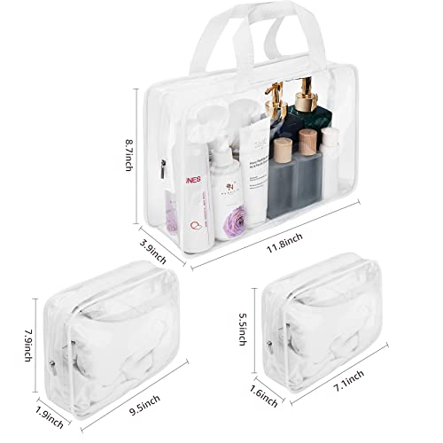 4Pcs Crystal Clear PVC Travel Toiletry Bag Kit for Women Men (4pcs White / 1 Large, 2 Medium, 1 Small)