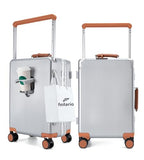 Aluminum Frame Wide Handle PC Carry On Luggage (Pro-silver-brwon / 20in)