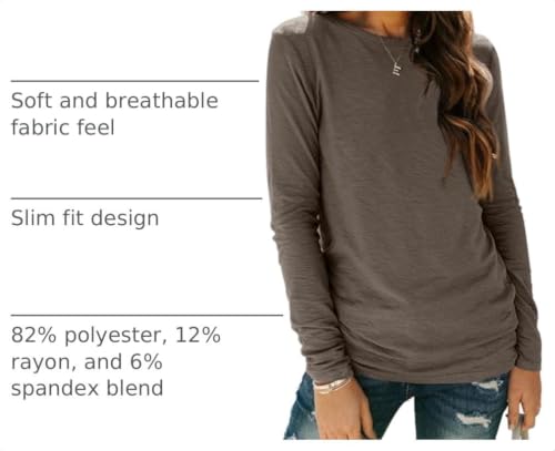 Long Sleeve Shirts for Women Casual Crewneck Tops Basic Tees (Small / 01darkcoffee)