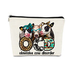 Western Makeup Bag OCD Obsessive Cow Disorder Funny Cows Print Farmhouse Heifers Cosmetic Bag Gifts for Girl Cows Lover (A)