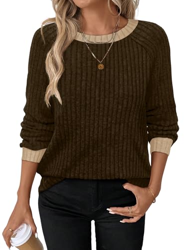 Fall Outfits for Women 2026 Long Sleeve Shirts for Women Tops Trendy Womens Sweaters Lightweight Fashion Business Dressy Casual School Outfits for Teachers Work Chocolate Brown (X-Large / 05-brown)