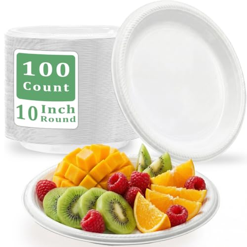 100 pcs 10 Inch White Plastic Plates (White / 100 Pcs)