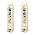 Hanging Shoe Organizer for Closet with Side Mesh Pockets (Beige(2 Pack))