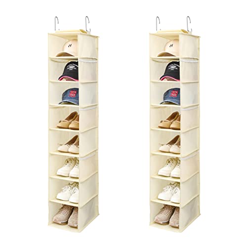 Hanging Shoe Organizer for Closet with Side Mesh Pockets (Beige(2 Pack))