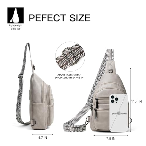 Sling Bag for Women Crossbody Bags Fanny Packs Sling Purse Backpack Shoulder Bag Vegan Leather Chic Gifts Travel Handbag Light Grey (Light Grey)