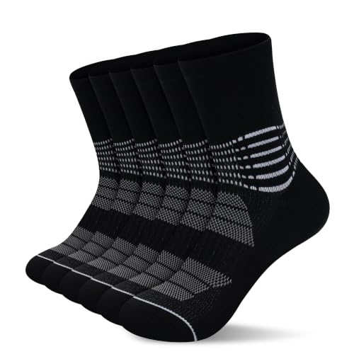 Crew Compression Socks for Women Men with Ankle Arch Support Plantar Fasciitis Relief 3 Pairs (Large / Black(3 Pairs))