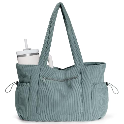 Oversized Work Tote Bag for Women with 40oz Cup Holder (Blue Green)