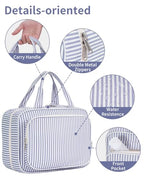 Travel Toiletry Bag for Women (C-Greyish Blue Stripe / Large)