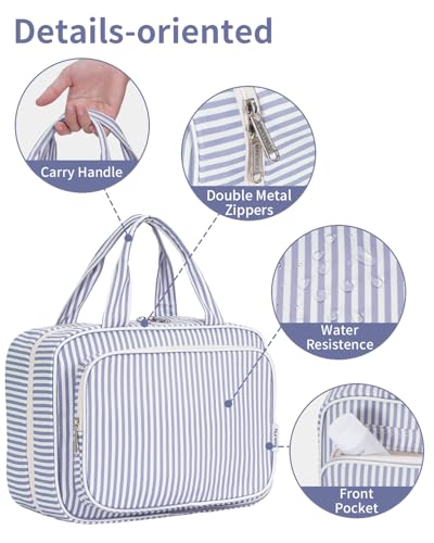 Travel Toiletry Bag for Women (C-Greyish Blue Stripe / Large)