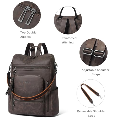 Vegan Leather Laptop Backpack for Women 15.6 inch Work Backpack Fashion Travel Backpack Purse for Business College (Nubuck Coffee)