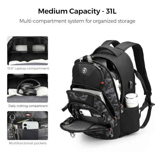Design Laptop Backpack for Men with USB Charging Port SD803 (Gray Camo / Standard)