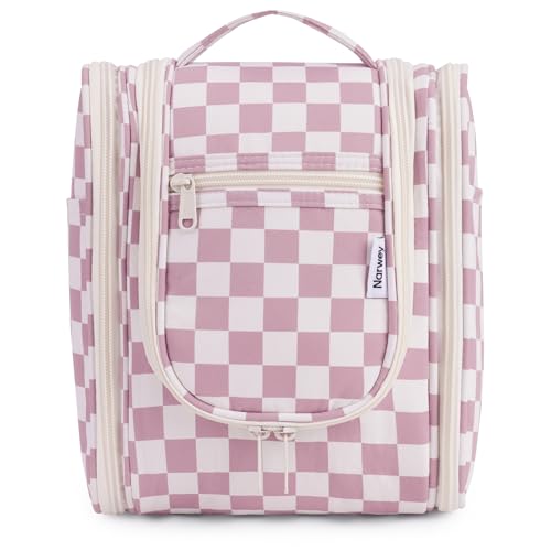 Hanging Travel Toiletry Bag for Women (C-Dusty Rose Checkerboard / Medium)