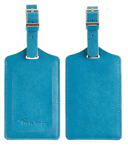4 Pack Leather Luggage Tags for Suitcases Travel Labels (Energetic Blue)