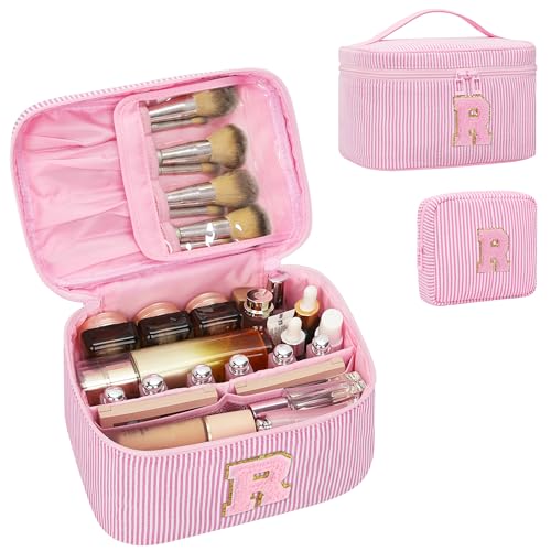 Personalized Initial Makeup Bag for Women Teen Girls (Pink 01)