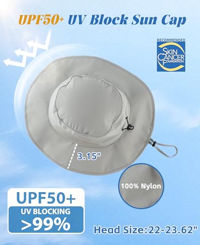 UPF50+ Mens Sun Hat Wide Brim Fishing Hat Airy Mesh UV Protection Cap Portable Bucket Hat for Men Women Light Grey (One Size / Light Grey)