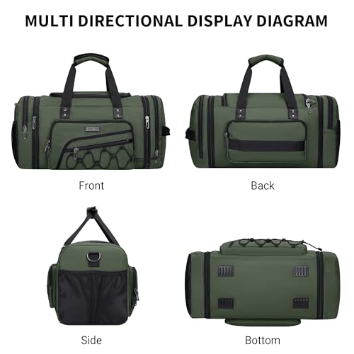 Mens Duffle Bag Expandable 45L Travel Gym with Shoe Compartment (Army Green)