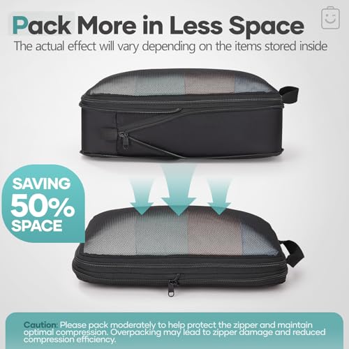 9 11 Set Compression Packing Cubes for Travel Essentials (Black / 9 set)