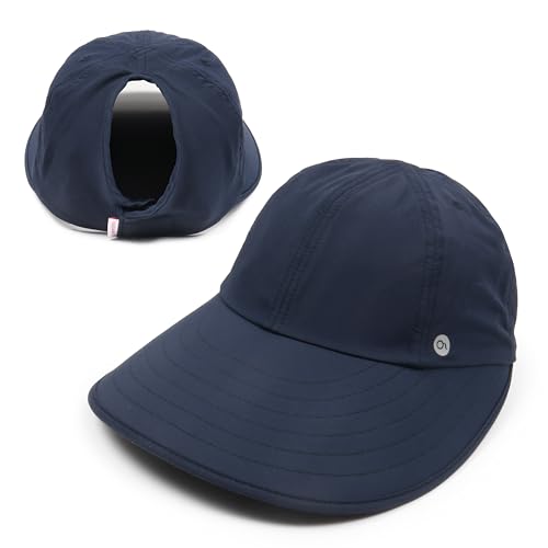 Womens Sunblocker UPF 50 Wide Brim Ponytail Sun Hat (One Size / Navy)