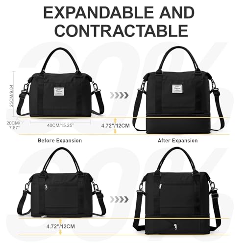 Large Travel Duffle Bag Expandable Carry On Weekender for Women 18x14x8 (A54-Black / X-large)