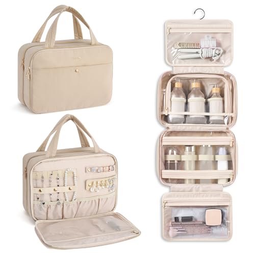 Hanging Travel Toiletry Bag with Jewelry Organizer (Apricot)