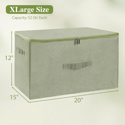 Fabric Storage Bins with Zipper Lids (Green / Extra Large (Pack of 2))