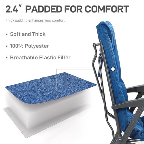 Folding Padded Camping Chair 4 Positon Adjustable Recliner with High Back Support Portable for Adults (Blue)