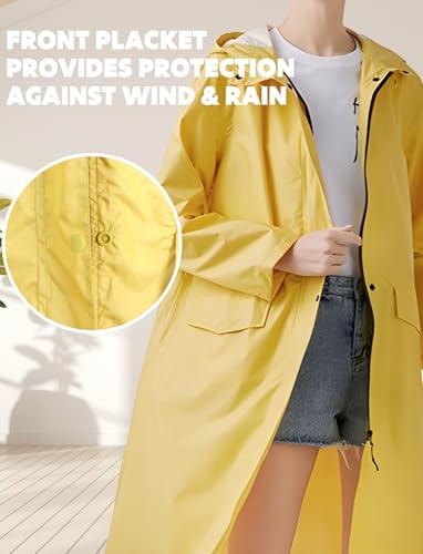 Waterproof Rain Poncho for Women Packable Hooded Raincoat with Pocket (Yellow)