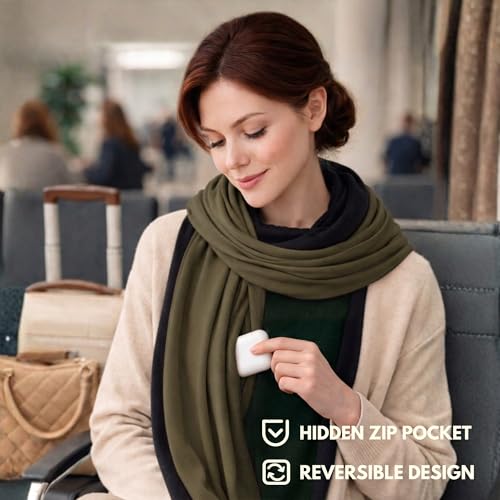 Apear 16-in-1 Soft Travel and Airplane Blanket with Bag Viscose from Bamboo (Olive/Black)
