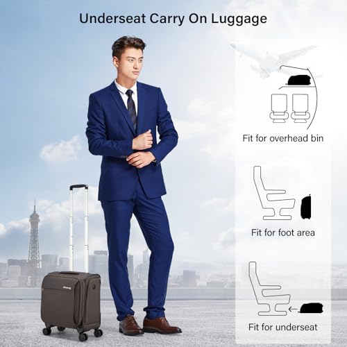 16 Inch Underseat Carry On Luggage with Wheels Small Suitcase Softside Luggage Bags for Travel Lightweight Suitcases with Wheels Travel Luggage Personal Item for Men and Women (Coffee / 16 Inch)