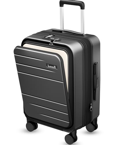 Front Pocket Expandable Carry On Luggage (Black / 20 Inch)
