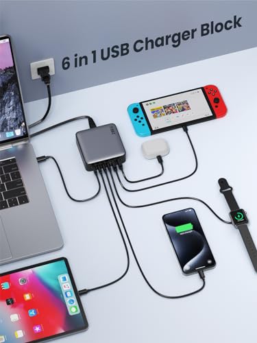 USB C Charger Block 200W[2026 Upgraded] GaN III 6 Port Fast Charging Station Hub (Black / 200W)