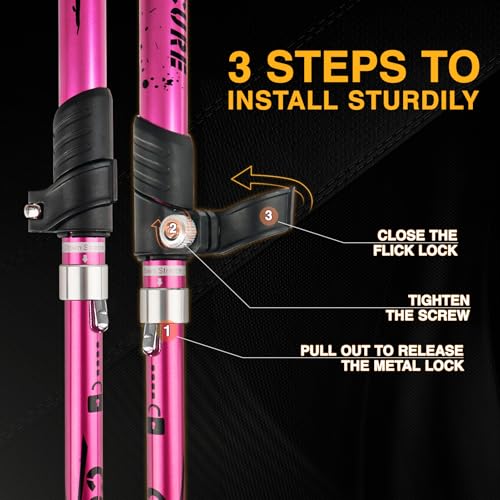 Hiking Poles 7075 Aluminum Tri (Pink (39.37''-47.24''))