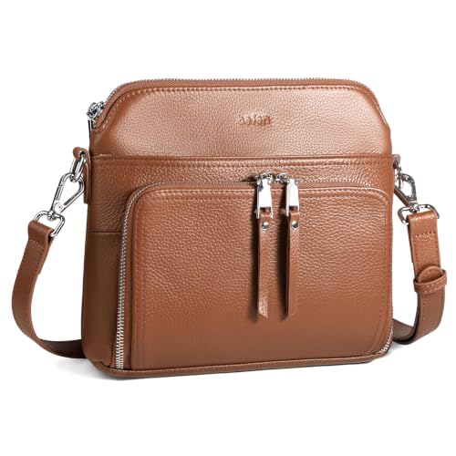 Genuine Leather Crossbody Bags for Women Travel Wallet Purse Brown (Cognac Brown)