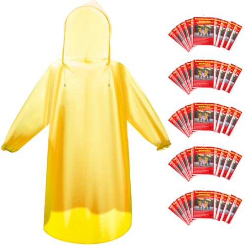 6 20 & 50 Pack Disposable Rain Ponchos for Adults (Orange / 50 Pack)