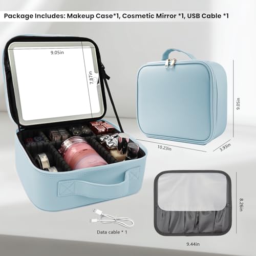 Makeup Bag with Mirror (Baby Blue / Makeup bag with LED lights)