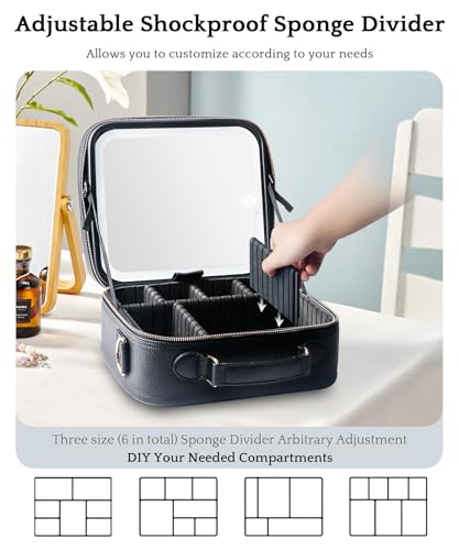 Travel Makeup Bag Cosmetic Bag with Lighted Mirror (Black / Caviar)
