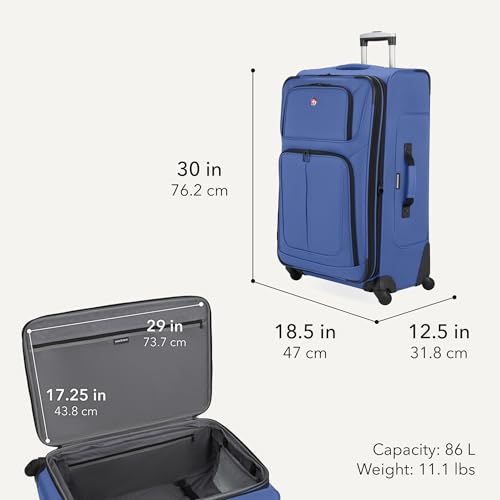 Sion Softside Expandable Spinner Luggage Durable Lightweight Travel Suitcase (Checked-Large / Regatta)