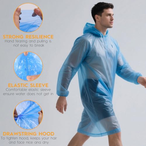 6 & 20 & 50 Pack Disposable Rain Ponchos for Adults (Blue / 20 Pack)