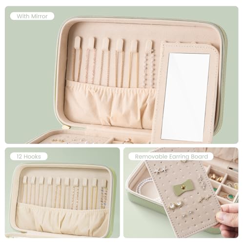 Travel Jewelry Case for Women Girls (Green / Medium (8.46"W*5.71"D*2.17"H))