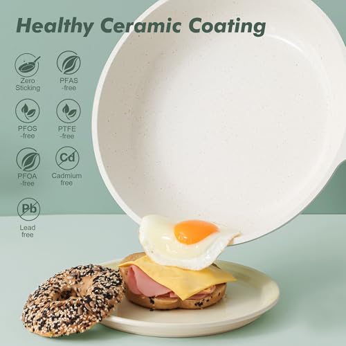 12.5In Nonstick Ceramic Frying Pan with Lid (Mint Green / 12.5 Inch)