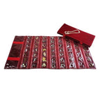 Travel Jewelry Roll Bag Portable Organizer Pouch With Grids&PVC Cover Storage Bags for Necklace (Burgundy Velvet 56 Grids)