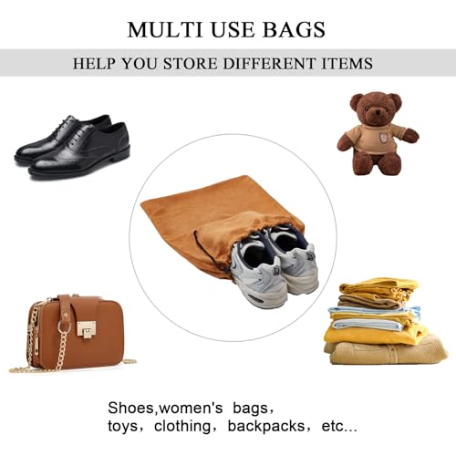 4 Pcs Travel Shoe Bags for Packing with Drawstring (Brown)