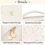 Initial Makeup Bag Personalized Gift for Women Teen Girls (Beige / E)