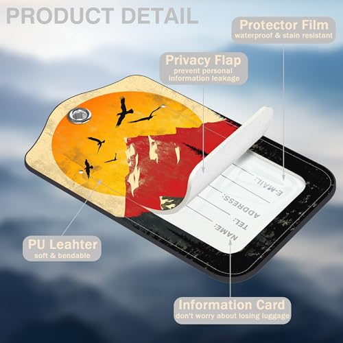 2 Pack Luggage Tags for Suitcases Mountain Landscape at Sunset Leather Luggage Tags Privacy Cover ID Label with Stainless Steel Loop and Address Card for Women Men Travel Bag Backpack (Mountain Landscape at Sunset)