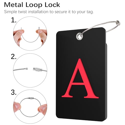 2 Pack Initial Luggage Tags for Suitcases Airplane Travel Essentials (Large A / Black)